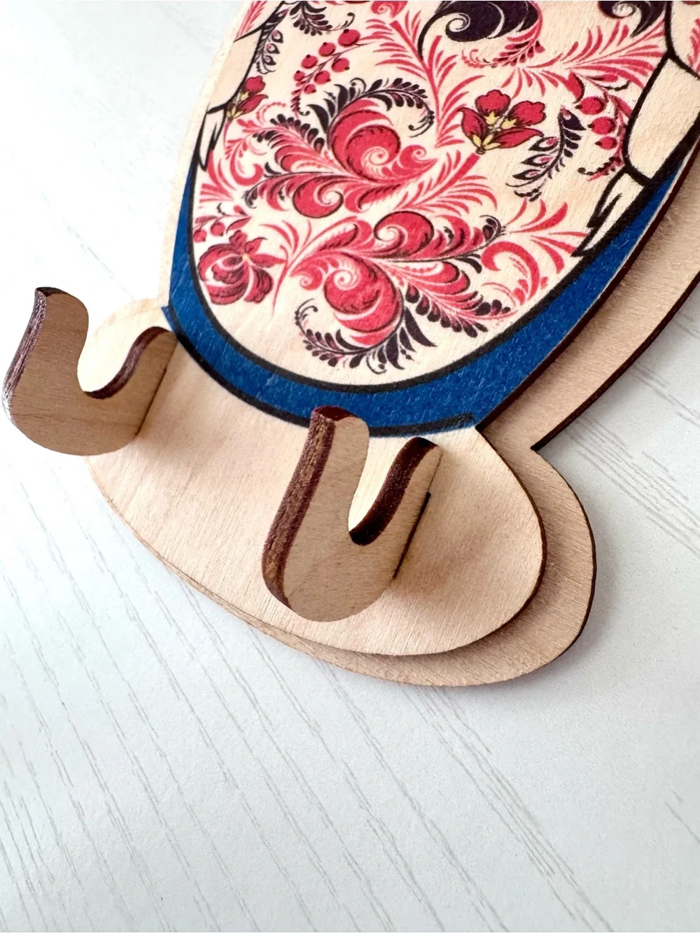 Matryoshka Doll Wooden Wall Hook Key Holder - Red and Blue Accent